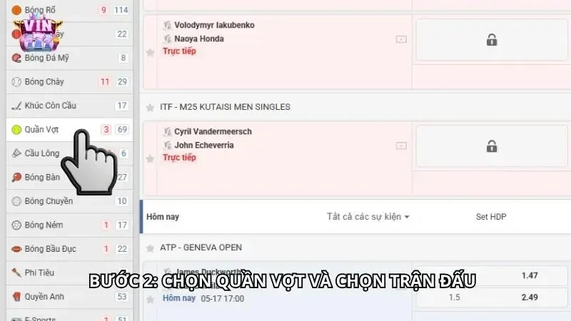 Danh mục môn quần vợt VIN777
