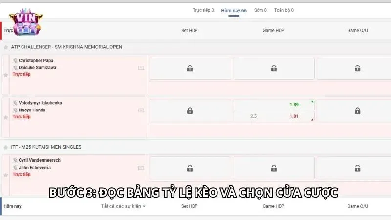 Bảng cược hiển thị đầy đủ các thông số